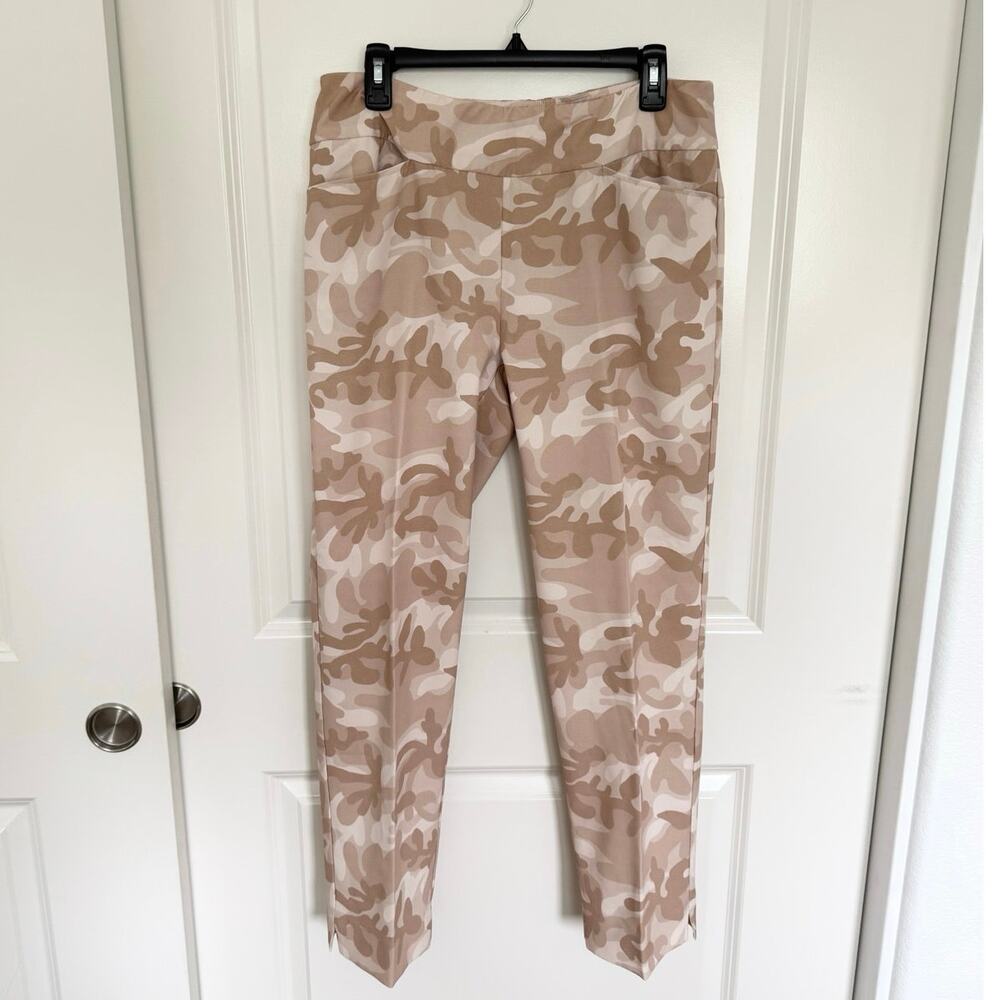 IBKUL Camo Printed Pull On Ankle Pant Tan Cream Tennis Athleisure 12